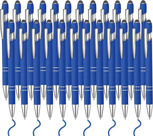 24 Pcs Blue Ink Ballpoint Pen with Stylus Tip 2 in 1 Ballpoint Pen 1.0 mm Blue Ink Metal Stylus Pen for Touch Screens Coworkers, Family, Colleagues, Office