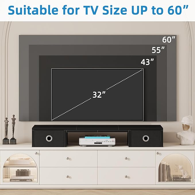 45" Large TV Riser with Fabric Drawers for 32-60 inch TV, TV Stand Riser with Steel Legs, Tabletop TV Riser Shelf, Monitor Stand Riser for Home Office, Black