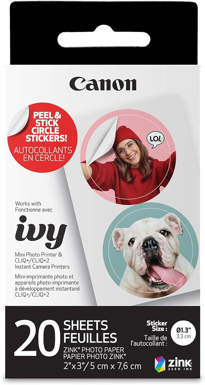 Canon Ivy Zink Pre-Cut Circle Sticker Paper 20 Sheets Pack Compatible - Image 2