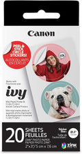 Canon Ivy Zink Pre-Cut Circle Sticker Paper 20 Sheets Pack Compatible by Canon