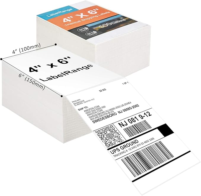 4''X6'' Direct Thermal Shipping Labels (1000 4x6 Fan-fold Labels) - Permanent Adhesive Postage Labels - Commercial Grade - LabelRange/Rollo/Munbyn Compatible