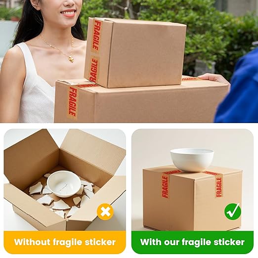 ADHES Fragile Tape, Biodegradable Kraft Paper Tape - 2in x 55yds, 3 Rolls, Strong Adhesive, Eco-Friendly Paper Packing Tape for Shipping & Moving, Heavy Duty Protection for Fragile Items