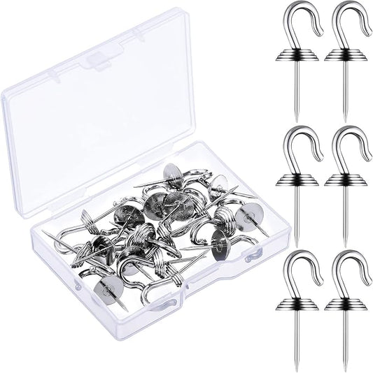 Hotop 30 Pieces Push Pin Wall Hooks Metal Thumb Tack Hangers Iron Alloy Nail Decorative Picture Hooks for 20 Lbs Home Office School Party Supply (Silver)