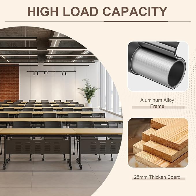 Folding Conference Room Table, Modern Conference Tables with Wheels, Large Rectangular Mobile Training Tables for Office Classroom, Foldable Modular Boardroom Seminar Table Maple (6pack L63in)