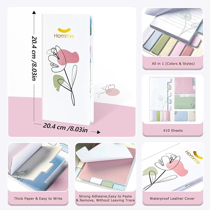 Hommie Sticky Notes Set, Divider Sticky Notes 410 Packs Planner Sticky Note Dividers Tabs with Color Coding for School Supplies, Office Supplies, Book Notes,Bible Sticky Notes