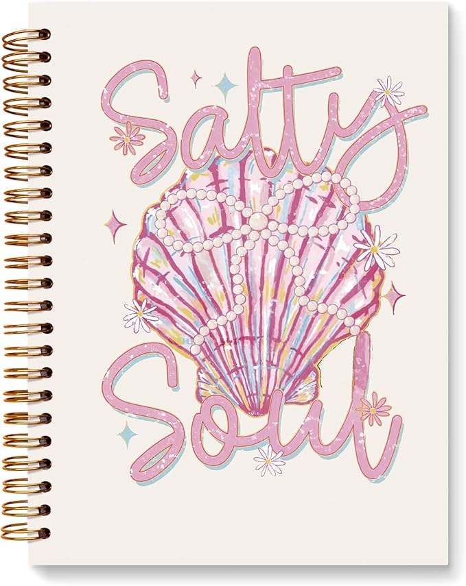 JXREQ Cute Pink Seashell Coastal Notebook Journal for Women, Preppy Pink Journaling Notebooks Coquette Office School Supplies, Beachy Spiral Notebooks 5.5x8.3