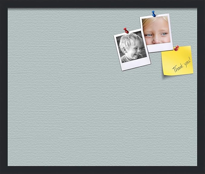 PinPix 24x20 Inch Cork Bulletin Board. This Decorative Framed Pin Board Comes with Soft Blue Design and a Satin Black Frame. Ideal for Home Office Decor or Message Board (PinPix-1814)