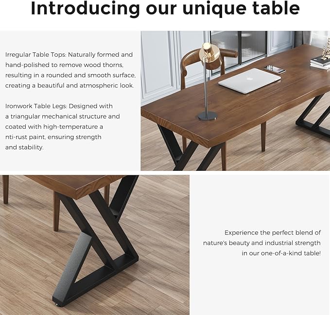 Rustic Style Solid Wood 55-inch Computer Desk - Large Office Desk for Home Office, Modern and Simple Design, Ideal for Study, Writing, Dining