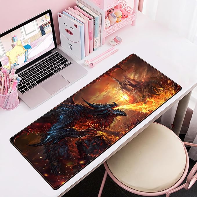 Japanese Desk Mat Dragon Castle Desk Pad Game Aesthetic Mouse Pad Large Gaming Mousepad Extended Keyboard Pad 31.5 x 11.8 in Laptop Computer Mouse Keyboard Mouse Pads for Desk Decor Mat.