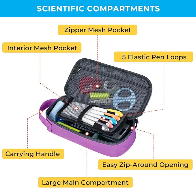 ECHSRT Big Pencil Case, Aesthetic Portable Zipper Pencil Bag with Hidden Pocket, Special Pouch for Men Women Adults, Stationery Organizer Pen Cases for Office Travel, Purple