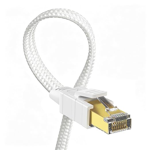 Orbram Cat 8 Ethernet Cable 30 ft White, Nylon Braided High Speed Heavy Duty by Orbram