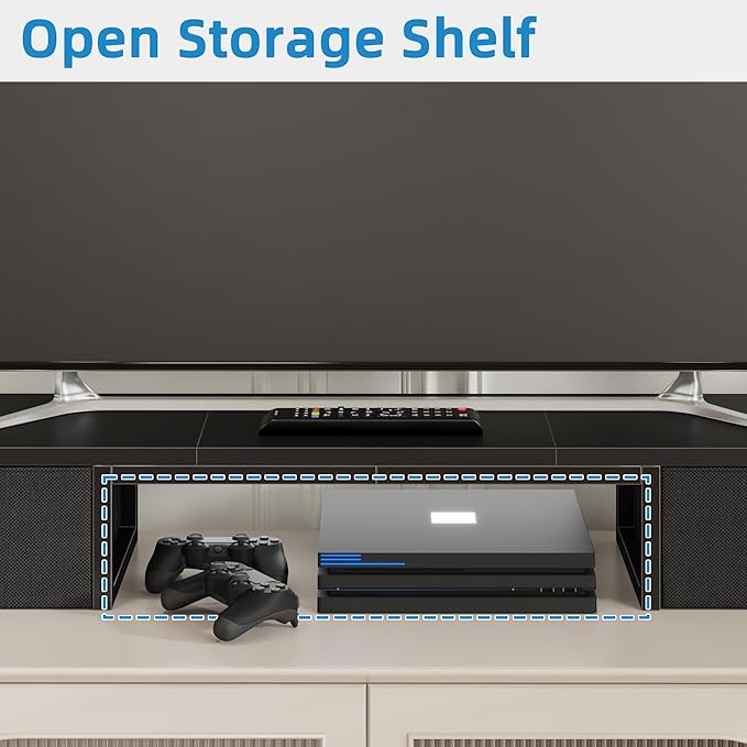 45" Large TV Riser with Fabric Drawers for 32-60 inch TV, TV Stand Riser with Steel Legs, Tabletop TV Riser Shelf, Monitor Stand Riser for Home Office, Black