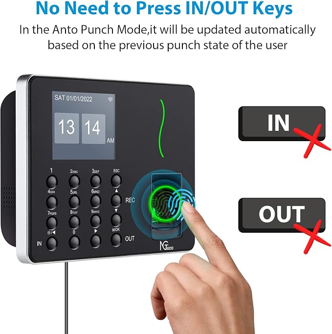 NGTeco Time Clocks for Employees Small Business, W3 2.4GHz WiFi Biometric - Image 4