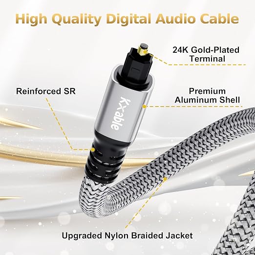 Kxable Optical Audio Cable 40 FT, Digital Audio Cable, Toslink Fiber Optic Cord - Image 2