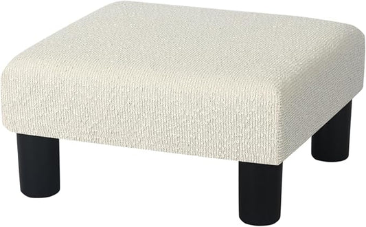 Joveco Small Foot Stool Ottoman, Cotton Line Square Footstool Upholstered Footrest Foot Rest for Chair, Under Desk, Office, Living Room, Pinstripe White