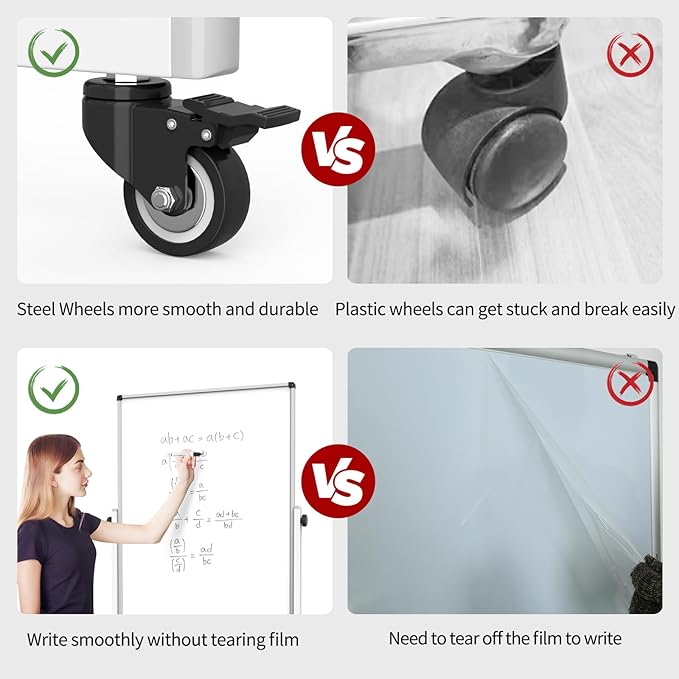 40x28 Inches Mobile Whiteboard, Double Sided Magnetic Dry Erase Board Height Adjustable Whiteboard with Stand for Home Office Classroom