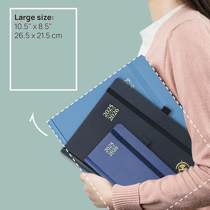 POPRUN Planner 2025-2026, (Large 8.5'' x 10.5'' Hard Cover) Academic Calendar (July 25-June 26) Daily Weekly and Monthly Appointment Book with Hourly Time Slots, Monthly Tabs, 100 GSM - Orange