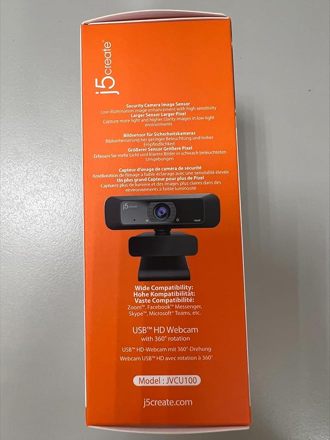 j5create USB Streaming Webcam - 1080P HD with 360° Rotation, High Fidelity Microphone, Plug and Play for PC/Mac/Laptop/Desktop/Skype/YouTube/Zoom/Facetime, Suitable for Conferencing/Calling (JVCU100)