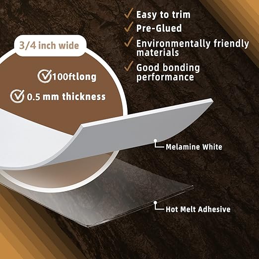 GSCIT Club White Edge Banding, 3/4 inch x 100ft Melamine Edge Banding with Hot Melt Adhesive Pre-glued Edge Banding Flexible Edging for Plywood Cabinet Furniture