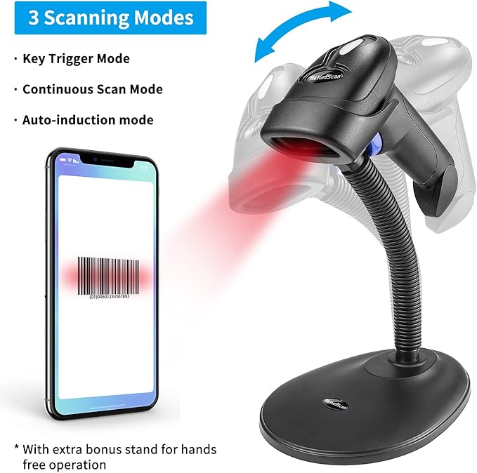 NetumScan Bluetooth CCD Bar Code Scanner with Stand, 3-in-1 Handheld Automatic 1D Barcode Reader Barcode Scanner for Computer, Tablet, iPhone, iPad, Android