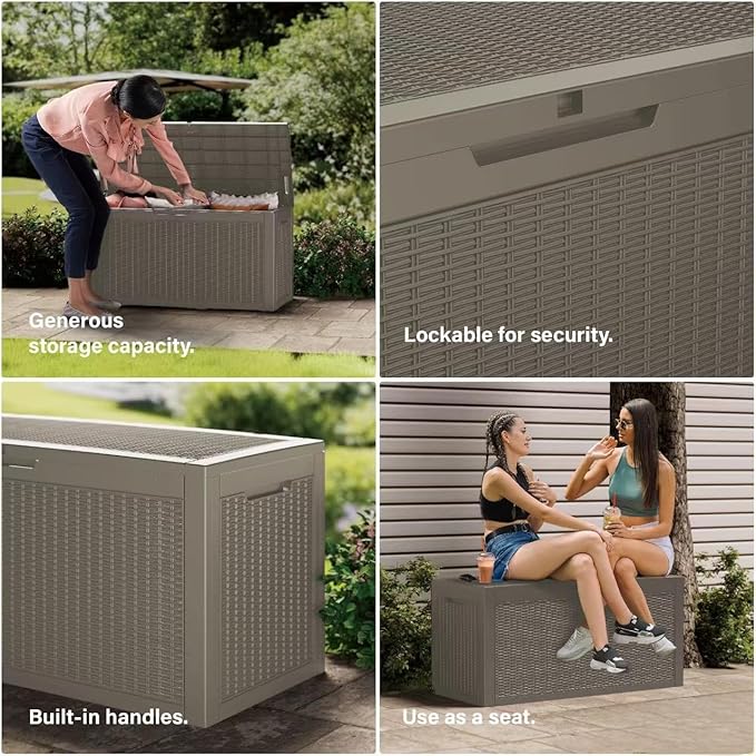 320 Gallon Outdoor Storage Box Waterproof Lockable Resin Deck Box Large, Patio Storage Bin for Pool Accessories Cushion Furniture, Garden Tools, UV-Resistant Outside Delivery Grey