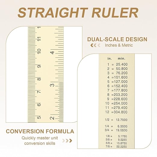 HARFINGTON 2pcs Metal Straight Ruler 20cm Metric SAE Aluminum Alloy Measuring Rulers Scale Tool with Hole for Measure Study Reading Classroom Office, White