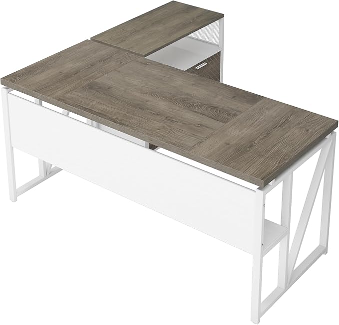 Tribesigns L Shaped Desk with Drawer Cabinet, 63" Executive Computer Desk and lateral File Cabinet, 2 Piece Home Office Furniture with Drawers for Hanging File, Doors with Locks (Dark Oak, 63-inches)