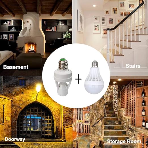 PIR Motion Sensor Light Socket, E26/E27 Smart Lamp Bulb Holder Adapter Auto - Image 6