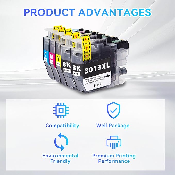 LC3013XL Ink Cartridges BK/C/M/Y 5 Pack High Yield Replacement for Brother LC3011 LC3013XL Compatible with MFC-J491DW MFC-J497DW MFC-J895DW MFC-J690DW Printer