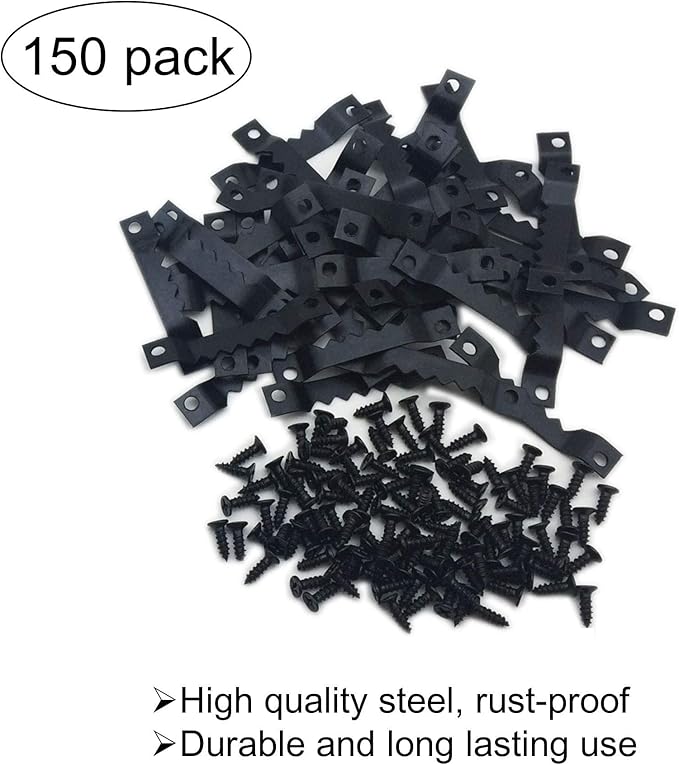 150 Pack Small Sawtooth Picture Hangers Steel Picture Hangers Picture Frames Hangers with Screws Picture Hang Solutions, for Hanging Clock Paintings Artwork Picture Frame Hook Photos (Black)