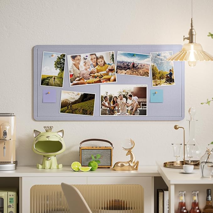 MaxGear Bulletin Board 35" x 17.5", Foldable Small Felt Board Vision Board Supplies, Cork Board for Office, Home, School, Pin Boards for Walls Decorative Picture Framed Display Board Gray