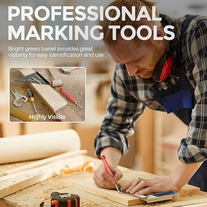 Nicpro CP3000 Carpenter Pencil with Sharpener, 2 Pack Mechanical Pencils Set with 38 Refills, Deep Hole Marker for Construction, Heavy Duty Carpenter Tools for Architect Marking (Black, Red)