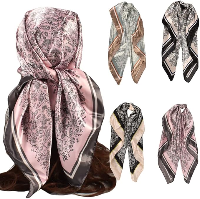 4Pcs Silk Head Scarves for Women Satin Hair Scarf 35”Large Square Bandana Silk by Upeilxd
