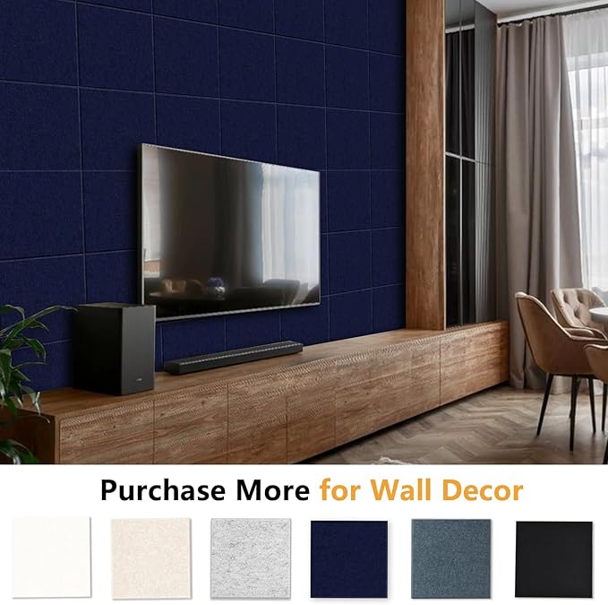 Thick Cork Board for Wall with Pins, 36" x 24" Bulletin Board Self-Adhesive Pin Board | Customized 6 Packs Felt Tiles for Office Home Wall Decor, Navy