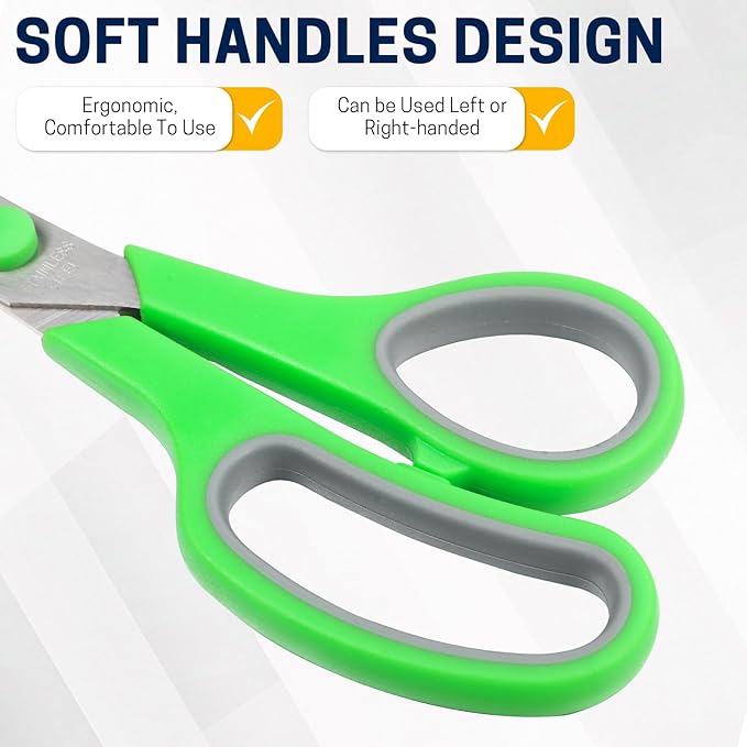 36 Packs 8" Multipurpose Scissors, Ultra Sharp Blade Shears, Comfort-Grip Handles, Sturdy Sharp Scissors for Office Home School Sewing Fabric Craft Supplies, Right/Left Handed