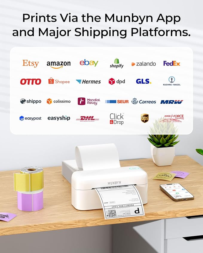 MUNBYN Bluetooth Thermal Label Printer RealWriter RW402B, 4x6 Shipping Label Printer for Small Business, Compatible with Android, iPhone and Windows, Mac, Chromebook, Ebay, USPS, FedEx, Shopify
