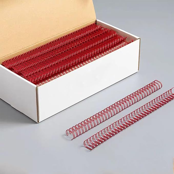 100 Pack Metal Twin Loop Binding Wire Coils, 34-Loop, 3/4" Cinch Book Binding Wire, 3:1 Pitch, YolieraArt Double Loop Bindings180 Sheet Capacity Fit for School Office Notebook Maker Red