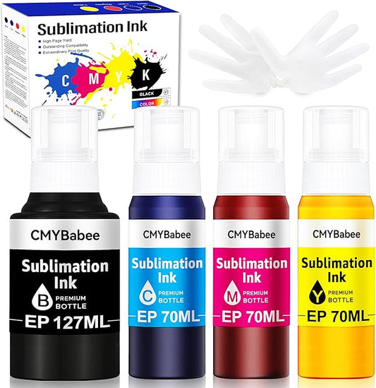 CMYBabee Sublimation Ink Refill Bottles Compatible for Epson Printers ET2800 ET15000 ET8550 ET2400 ET4800 ET2850 ET2803 ET3830 ET3850 ET4850 Heat Press Transfer on Mugs T-Shirts(4 Pack)