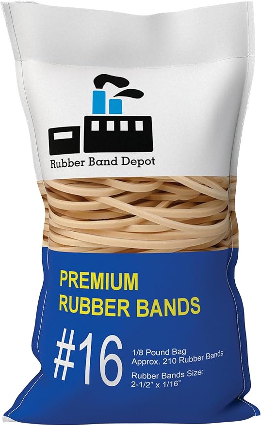 2-1/2" x 1/16'' - Size #16 - Rubber Band Depot - Everyday Bands, Business Rubber Bands - Approximately 210 Rubber Bands Per Bag - 1/8 Pound Bag