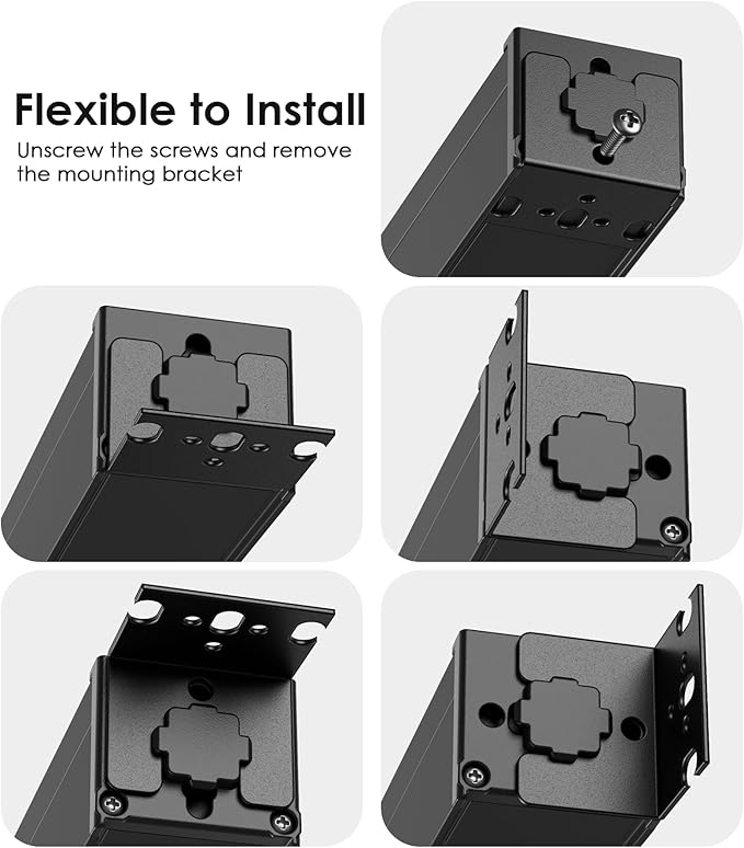 JUNNUJ Heavy Duty Power Strip Wall Mount, 20 Amp Surge Protector 1200J Metal 8 Outlet Under Desk Mounted 20A, Garage Power Table Socket Industrial Outlets 6-20R T-Slot, Black-6FT 12AWG Extension Cord