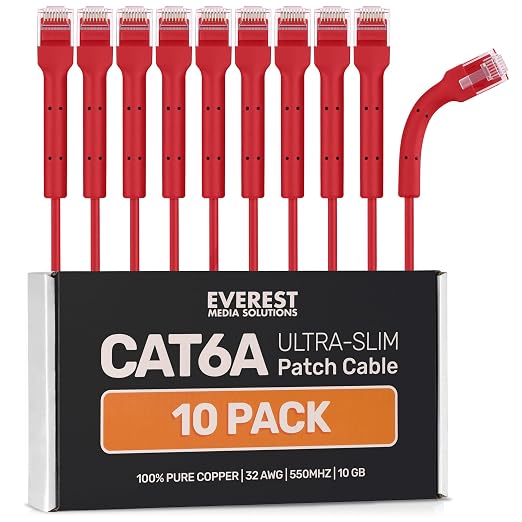 Everest Ultra Slim Cat6a Ethernet Patch Cables 3ft Red by EverestMediaSolutions