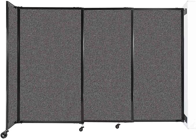 Wall-Mounted Sliding StraightWall Room Divider | Adjustable Widths | Locking Wheels | Room Separator | Up to 7'2" Wide x 5' Tall Charcoal Gray Fabric Panels