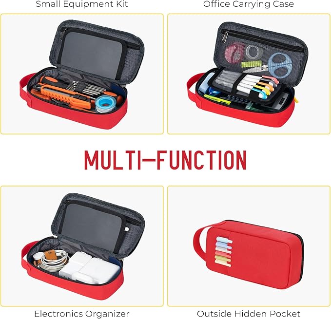 ECHSRT Big Pencil Case, Aesthetic Portable Zipper Pencil Bag with Hidden Pocket, Special Pouch for Men Women Adults, Stationery Organizer Pen Cases for Office Travel, Red