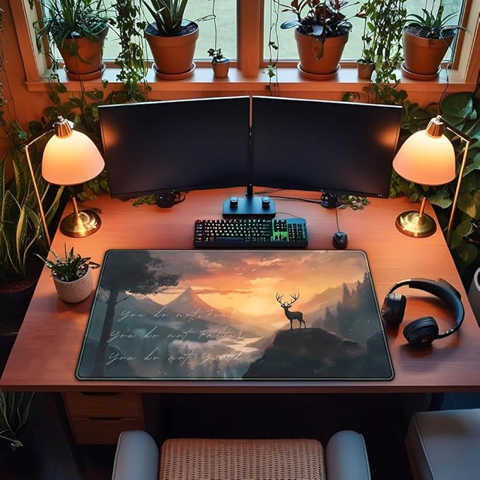 Misty Forest Desk Pad Mat Anime Mouse Pad Gaming Playmat, Large Mouse Pad Deer Desk Mouse Laptop Keyboard Pad Computer Mats for Desktop Full Desk Mouse Pads Office Desk Game(31.5x15.8 in)