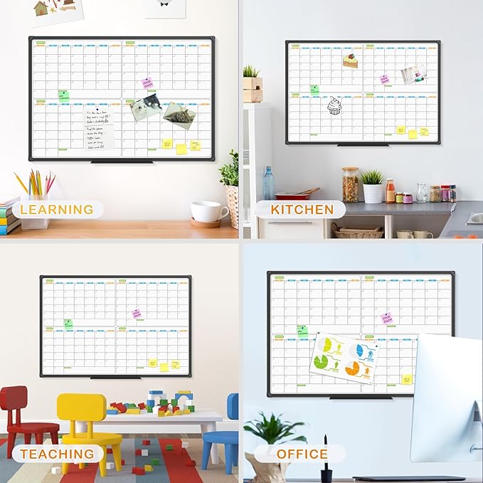 JILoffice Magnetic Dry Erase Calendar Whiteboard, 4 Month White Board Planner 36 X 24 Inch, Black Aluminum Frame Wall Mounted Board for Office Home and School