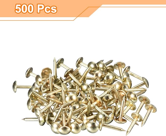 uxcell Upholstery Tacks Nail Pins Furniture, 500Pcs 6.4x13mm Thumb Tack Pins Assortment Kit Carbon Steel for Home Sofa DIY Decorative Nail Heads Nails, Gold