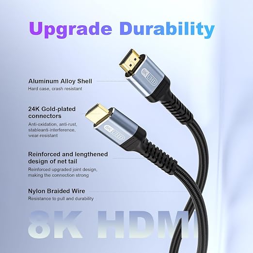 8K HDMI 2.1 Cable 6ft 48Gbps Ultra High Speed Braided Nylon HDMI Cord-8K@60Hz - Image 8