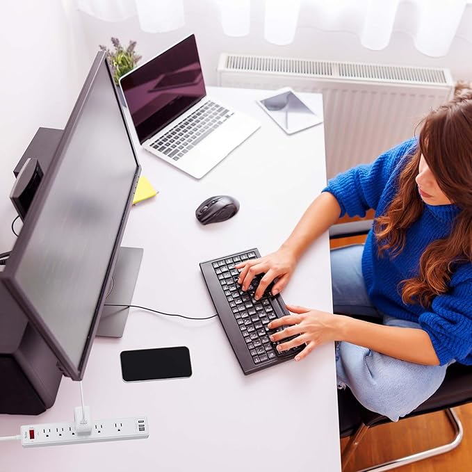 6 Ft Power Strip Surge Protector - Yintar Extension Cord with 6 AC Outlets and 3 USB Ports for Home, Office, Dorm Essentials, 1680 Joules, ETL Listed, White