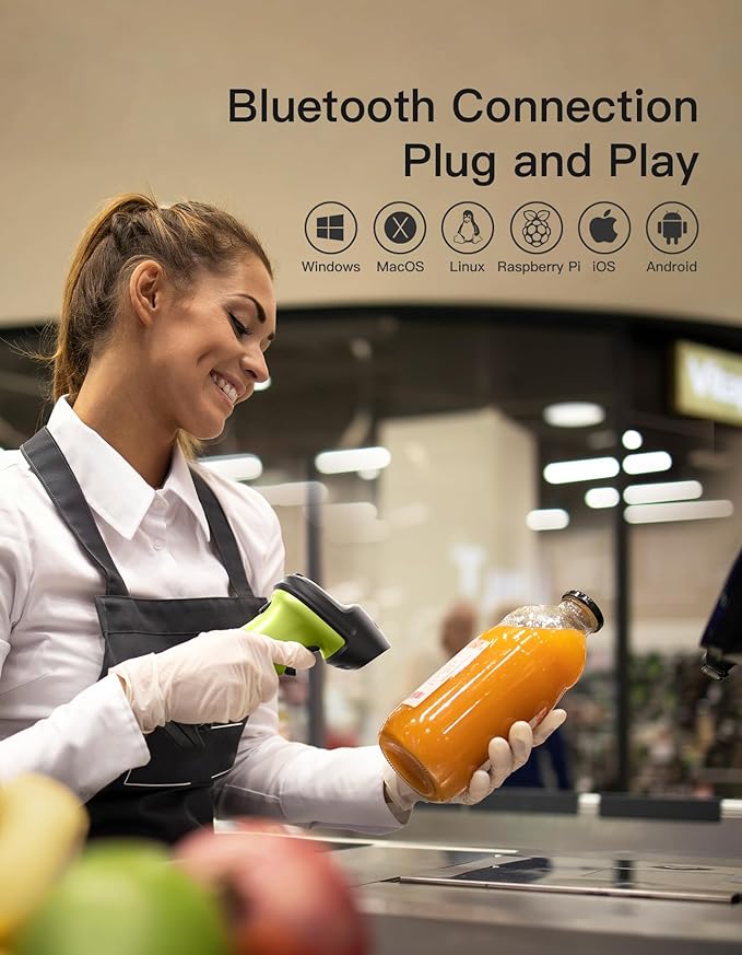 Inateck 2D Barcode Scanner, Wireless Bluetooth QR Code Scanner with AI APP & SDK, 180-Day Battery Life, Fast & Accurate Scanning, Compatible with iOS/Android/Windows, BCST-72 Green