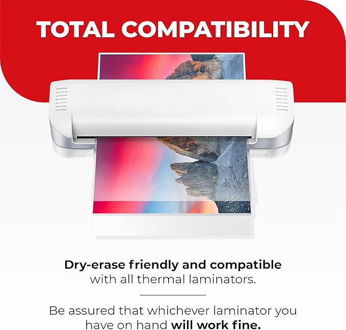 5MIL Thermal Laminating Sheets (75 Count) Photo, Notecard, I.D. Badge Sizes, Dry-Erase Friendly Laminating Pouches, Compatible with Laminators, Crystal Clear Laminated Finish